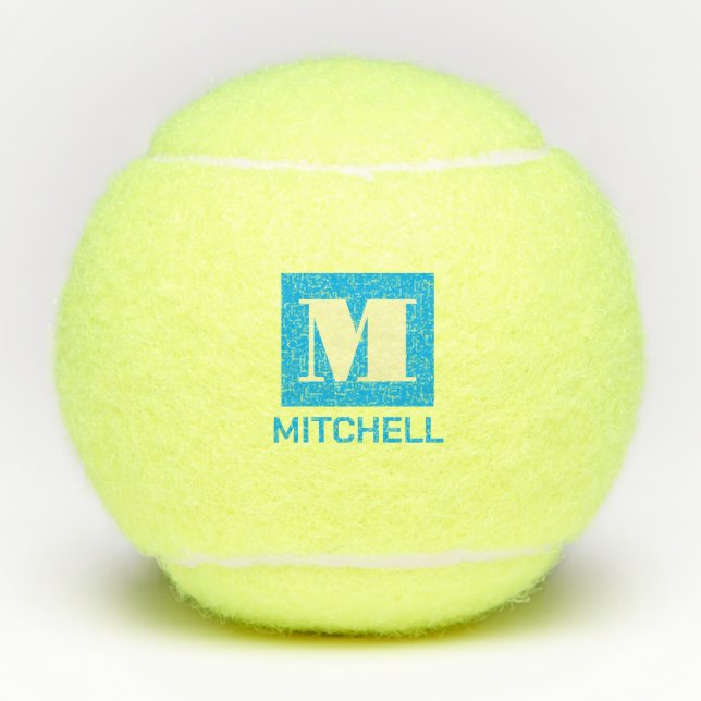 Personalised Elegant Bold Initial Name Bright Blue Tennis Balls (Front)