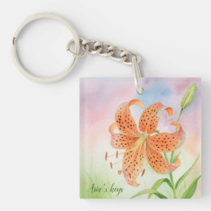 Personalised Elegant Botanical Tiger Lily Key Ring