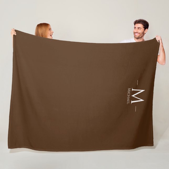 Personalised Elegant Brown Large Monogram Fleece Blanket (In Situ)