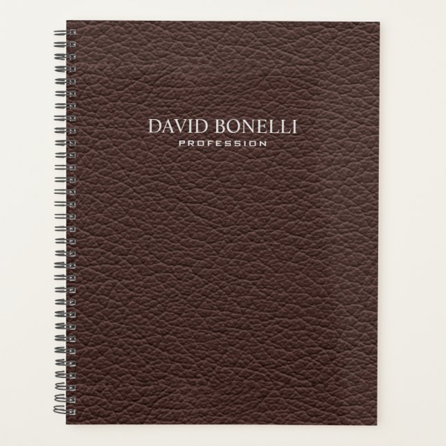 Personalised Elegant Brown Leather Masculine Planner (Front)