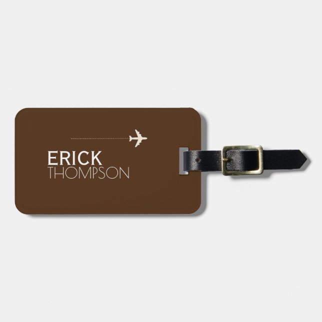 Personalised & Elegant Brown luggage tag (Front Horizontal)