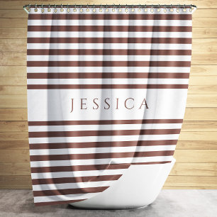 Personalised Elegant Brown Stripes Pattern Shower Curtain
