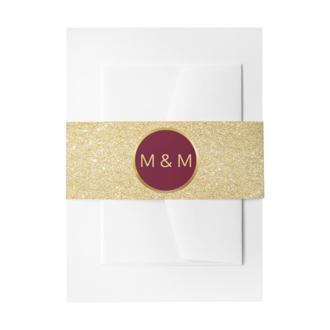Personalised Elegant Burgundy Gold Glitter Wedding Invitation Belly Band (Front Example)