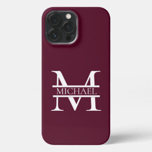 Personalised Elegant Burgundy Monogram and Name iPhone 13 Pro Max Case