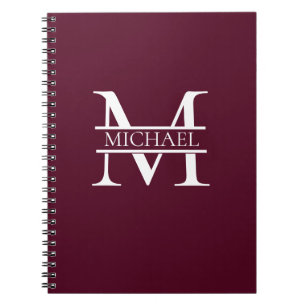 Personalised Elegant Burgundy Monogram and Name Notebook