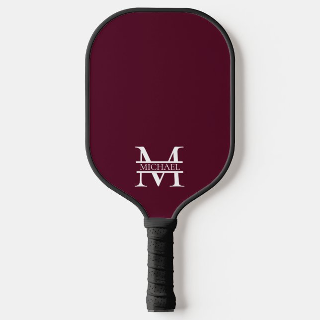Personalised Elegant Burgundy Monogram and Name Pickleball Paddle (Front)