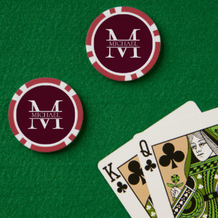 Personalised Elegant Burgundy Monogram and Name Poker Chips
