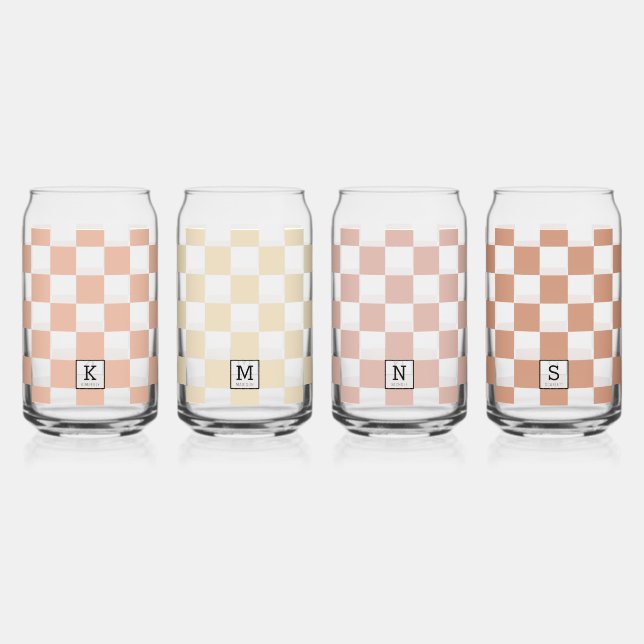 Personalised Elegant Check Patten Boho Shades Can Glass (Front)