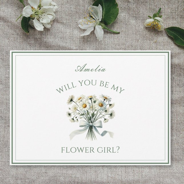 Personalised Elegant Chic Daisies Bow Flower Girl Card (Pop the question to your flower girl with this charming daisy card, personalized with her name.)