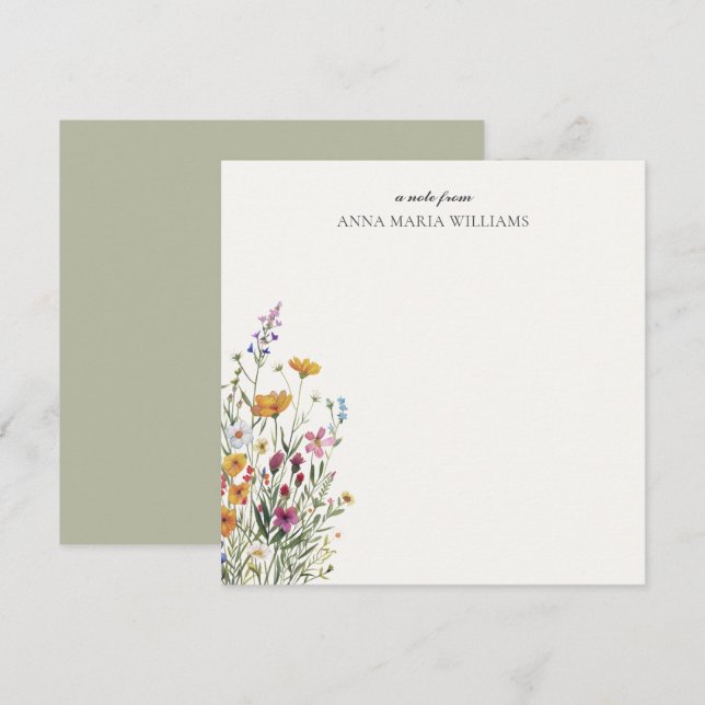 Personalised Elegant Chic Wildflower Note Card (Front/Back)