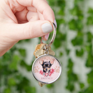 Personalised Elegant chihuahua Dog with Glitter  Key Ring