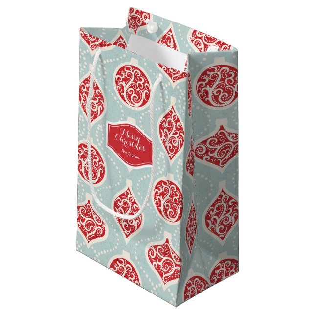 Personalised elegant christmas ornaments pattern small gift bag (Front Angled)
