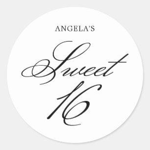 Personalised Elegant Classic Calligraphy Sweet 16 Round Sticker