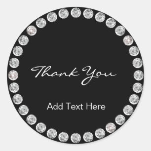 Personalised Elegant & Classy Black with Diamonds Classic Round Sticker
