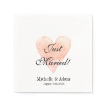 Personalised elegant coral heart wedding napkins