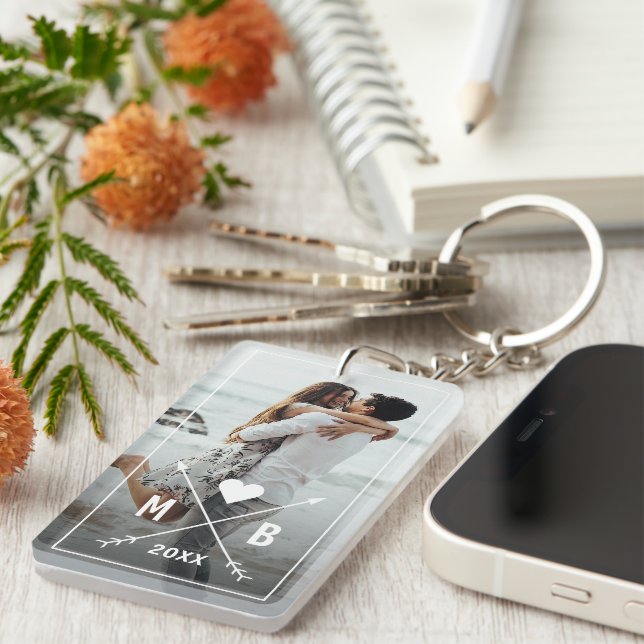 Personalised Elegant Couple Initials Love Heart Key Ring (Front Right)