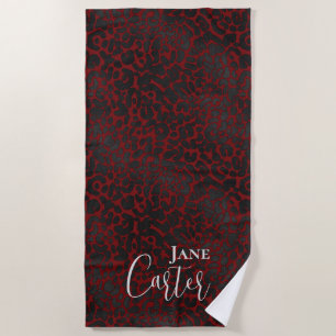 Personalised Elegant Dark Red Black Leopard Beach Towel