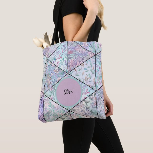 Personalised Elegant Delicate Vines Leafy Geometry Tote Bag (Close Up)
