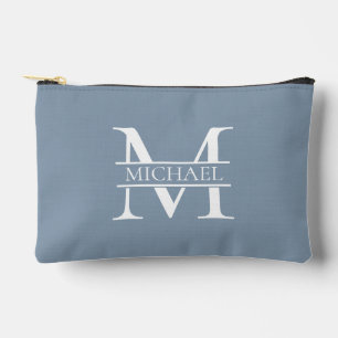 Personalised Elegant Dusty Blue Monogram and Name Accessory Pouch