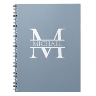 Personalised Elegant Dusty Blue Monogram and Name Notebook