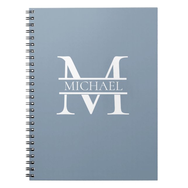 Personalised Elegant Dusty Blue Monogram and Name Notebook (Front)