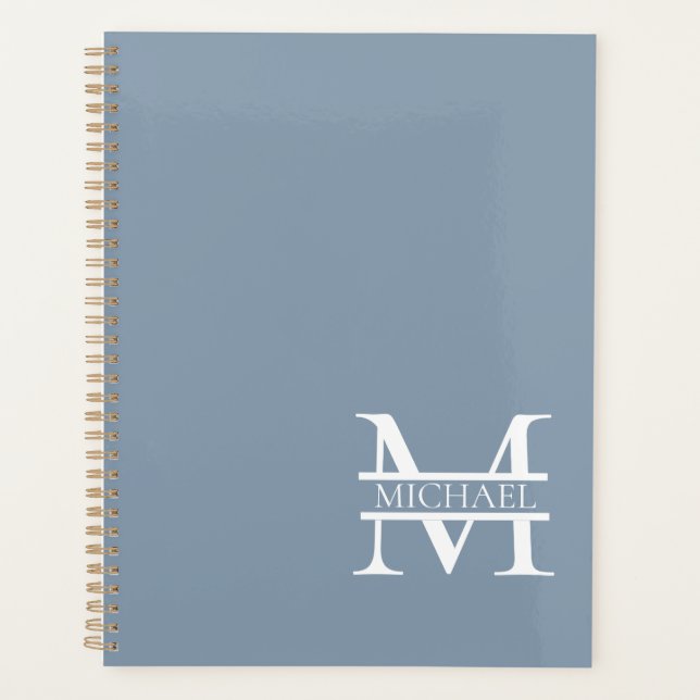 Personalised Elegant Dusty Blue Monogram and Name Planner (Front)
