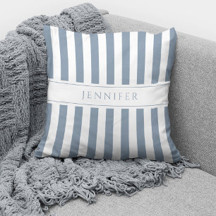Personalised Elegant Dusty Blue Stripes Pattern  Cushion