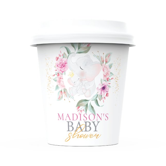 Personalised Elegant Elephant girl baby shower Paper Cups (Creator Uploaded)
