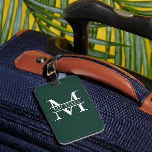 Personalised Elegant Emerald Green Monogram & Name Luggage Tag