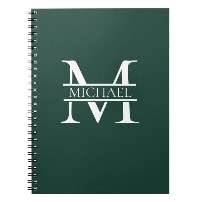 Personalised Elegant Emerald Green Monogram & Name Notebook (Front)
