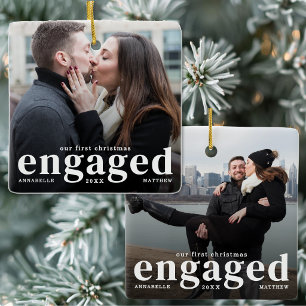 Personalised Elegant Engaged Couple Photo Ceramic Ornament