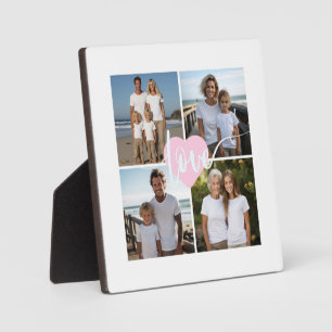Personalised elegant Family 4 photo love heart Plaque