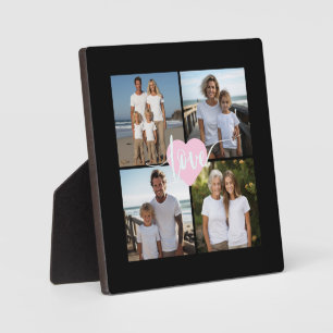 Personalised elegant Family 4 photo love heart Plaque