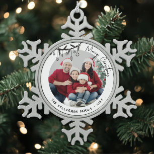 Personalised Elegant Family Photo Snowflake Pewter Christmas Ornament