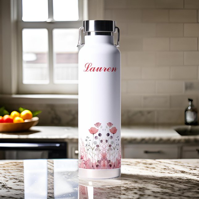 Personalised Elegant Floral Minimalist Cute Girly Water Bottle (Creator Uploaded)