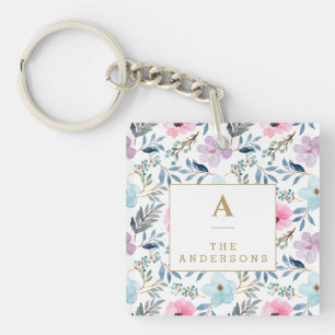 Personalised Elegant Floral Monogram Pastel Name Key Ring