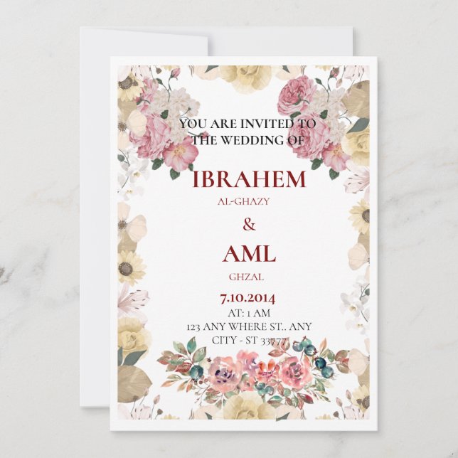 Personalised Elegant Floral Wedding Invitation (Front)