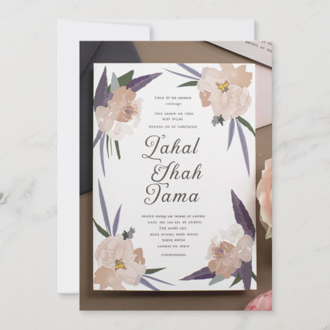 Personalised Elegant Floral Wedding Invitation wit (Front)