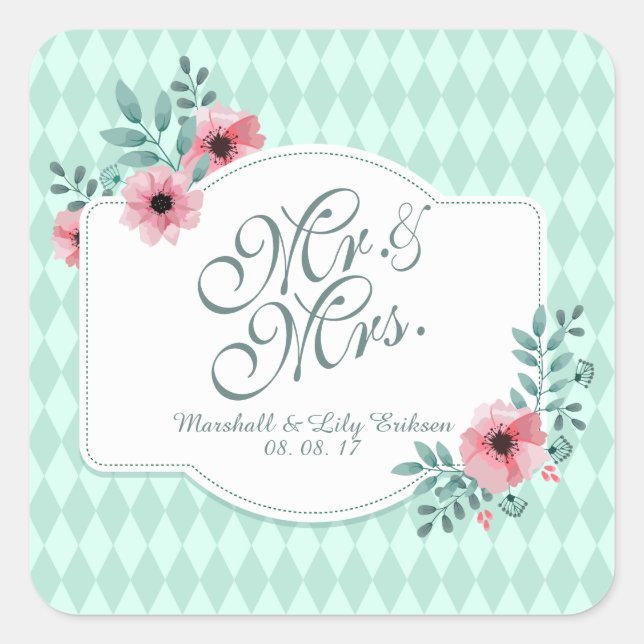 Personalised Elegant Floral Wedding Sticker (Front)
