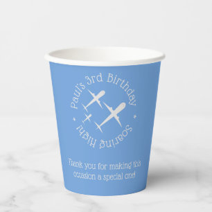 Personalised Elegant Fun Three Aeroplanes Art, Blu Paper Cups