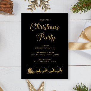 Personalised Elegant Gold Black Christmas Party Invitation