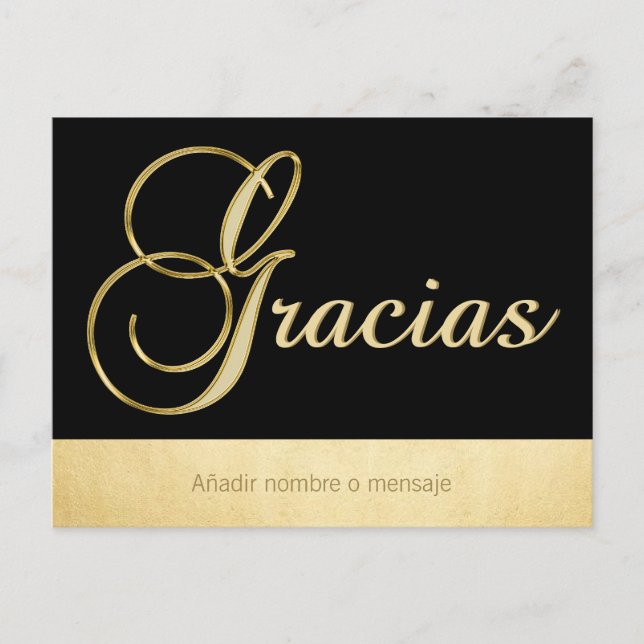 Personalised Elegant Gold Black Occasion Gracias Postcard (Front)