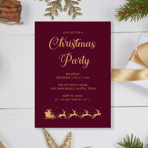 Personalised Elegant Gold Burgundy Christmas Party Invitation