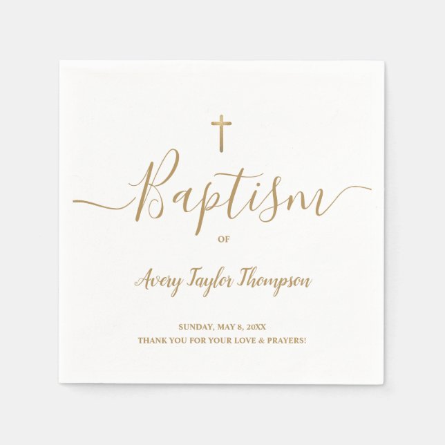 Personalised Elegant Gold Cross Baptism Script  Napkin (Front)