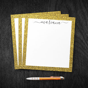Personalised Elegant Gold Glitter, Modern Minimal Notepad