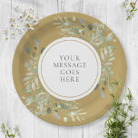 Personalised Elegant Gold Greenery Celebration Paper Plate<br><div class="desc">Featuring delicate soft watercolor leaves on a gold background,  this chic botanical paper plate can be personalised with your special message set in elegant text. Perfect for weddings,  bridal showers,  baby showers,  baptism,  engagement parties,  anniversary celebrations,  and birthday get-togethers. Designed by Thisisnotme©</div>