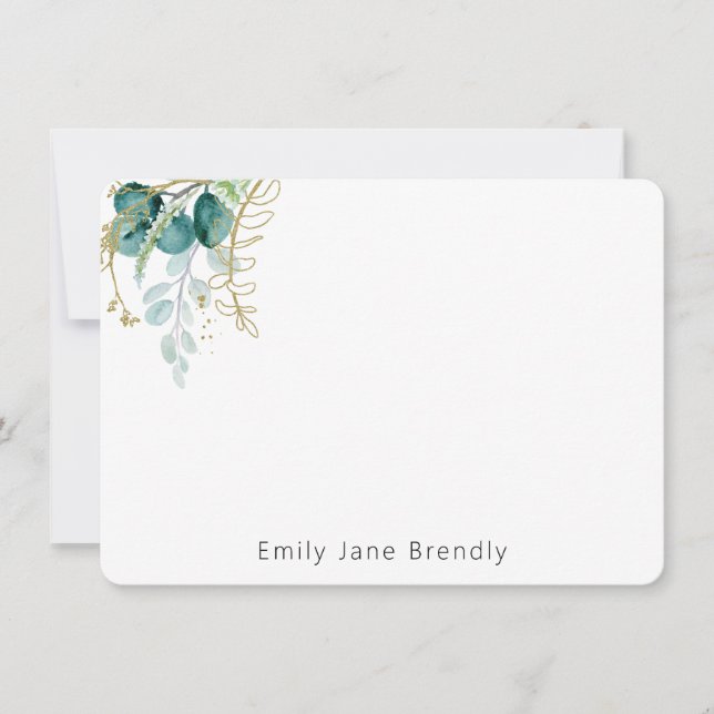 Personalised Elegant Gold Greenery Watercolor  Card (Front)