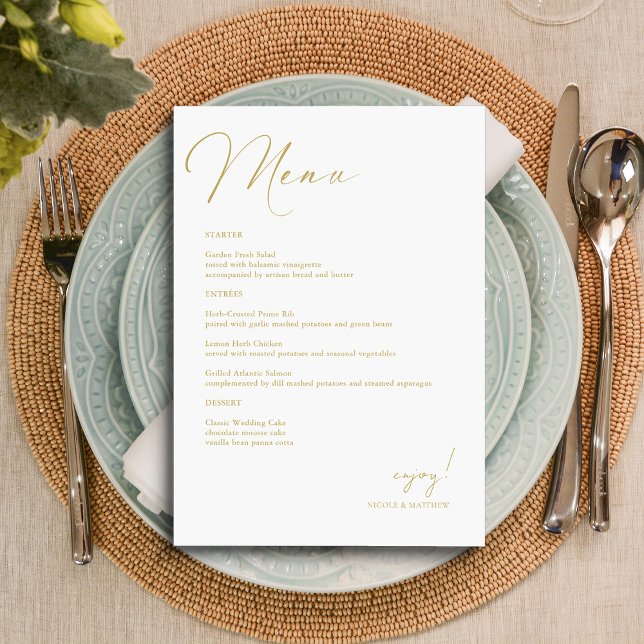 Personalised Elegant Gold Hand Lettered Wedding Menu (Personalized Elegant Gold Hand Lettered Wedding Menu)