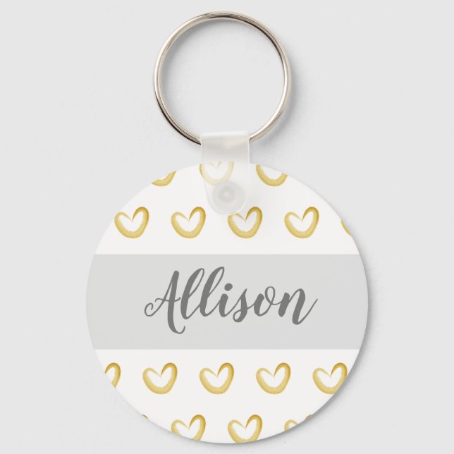 Personalised Elegant Gold Heart Pattern Key Ring (Front)