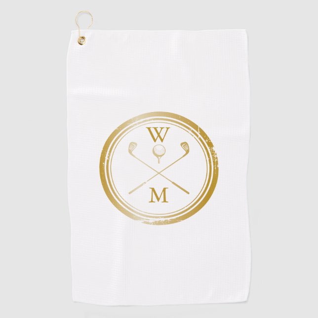 Personalised Elegant Gold Monogram Initials Golf Towel (Front)
